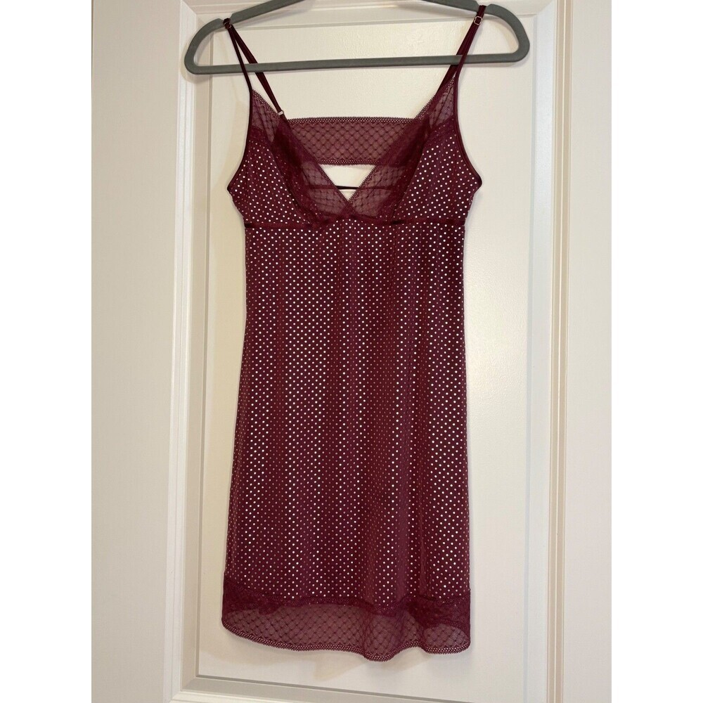 Victoria’s Secret Polka Dot Burgundy Slip Dress Y2K Maroon Lingerie- Small